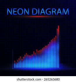 Neon blue column diagram. Vector illustration