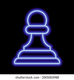 Neon blue contour chess figure pawn on a black background. Vector illustration