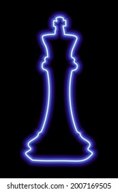 Neon blue contour chess figure queen on a black background. Vector illustration