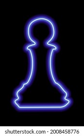 Neon blue contour chess figure pawn on a black background. Vector illustration