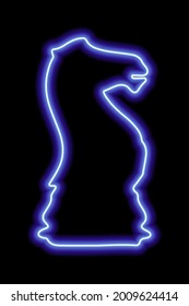 Neon blue contour chess figure knight on a black background. Vector illustration