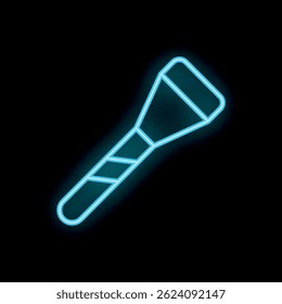 Neon blue contouring makeup brush glowing on dark background, perfect for beauty and cosmetics imagery