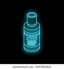 Neon blue cosmetic bottle glowing on a dark background, representing beauty, skincare, and personal care products