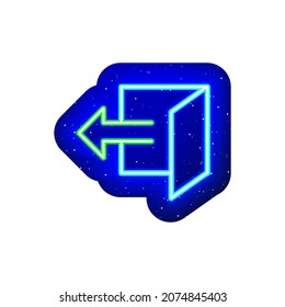 Neon blue emergency exit and door exit sign. Midnight blue. Door emergency escape point linear design with neon. Realistic neon icon. There is mask area on White Background.