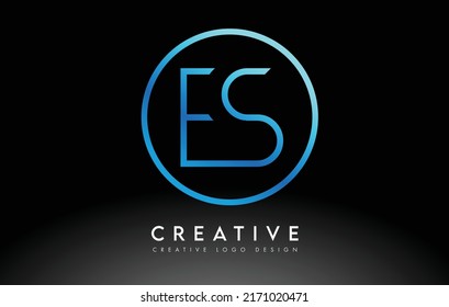 Neon Blue ES Letters Logo Design Slim. Simple and Creative Clean Letter Concept Illustration.