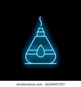 Neon blue essential oil diffuser spreading droplet shape smoke on black background