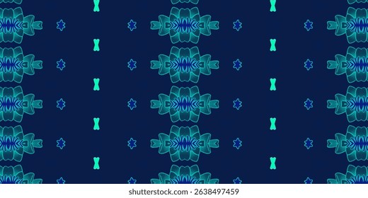 Neon Blue Floral and Geometric Pattern on Dark Background – Futuristic Design