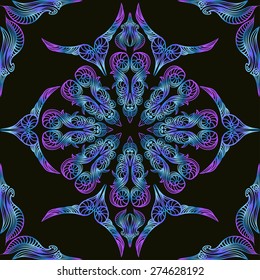Neon blue floral lace pattern seamless eastern ornament