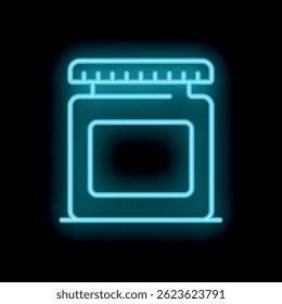 Neon blue food container is glowing on a black background