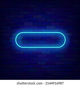 Neon blue frame on brick wall. Rectangular ellipse shape. Empty signboard. Copy space. Shiny flyer. Simple glowing effect poster. Editable stroke. Vector stock illustration