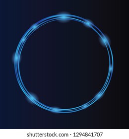Neon blue frame. Shining circle banner. Energy frame