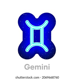 Neon blue Gemini zodiac icon in space. Realistic neon horoscope icon. Glowing neon Gemini zodiac line icon. It has mask area on White Background.
