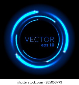 Neon blue glittering star dust spiral. Vector illustration