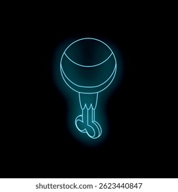 Neon blue glowing chicken leg, representing fast food restaurants and unhealthy eating habits, isolated on a black background