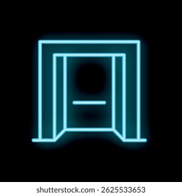 Neon blue glowing double doors opening on a dark background represent opportunity, invitation, welcome