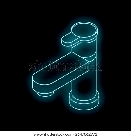 Neon blue glowing faucet, representing plumbing, bathroom fixtures, and modern design