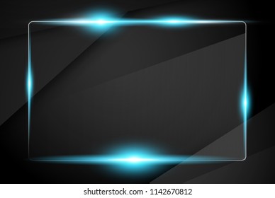 Neon Blue Glowing Frame Isolated On Black Background. Vector Illustration , Metallic background polished steel texture, vector design
