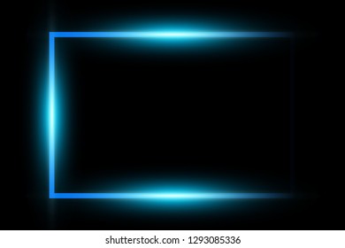Neon Blue Glowing Frame Isolated On Black Background. Vector Illustration