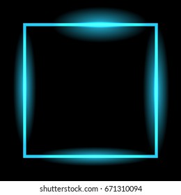 Neon Blue Glowing Frame Isolated On Black Background. Vector Illustration