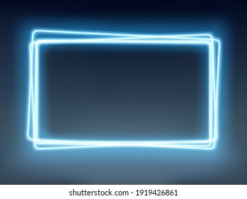 Neon blue glowing frame on a dark background. Vector illustration