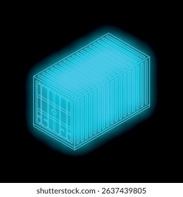 Neon blue glowing intermodal container representing global shipping and logistics