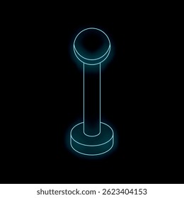 Neon blue glowing joystick icon isolated on black background