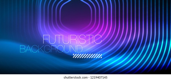 Neon blue glowing lines, magic energy space light concept, abstract background wallpaper design, vector illustration
