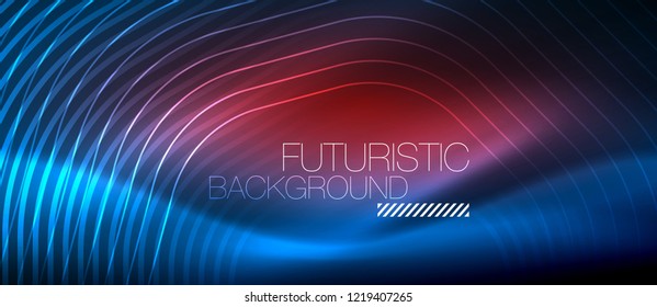 Neon blue glowing lines, magic energy space light concept, abstract background wallpaper design, vector illustration