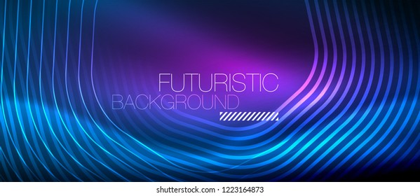 Neon blue glowing lines, magic energy space light concept, abstract background wallpaper design, vector illustration
