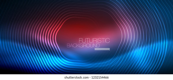 Líneas brillantes de color azul neón, concepto de luz espacial mágica, diseño de fondo abstracto de fondo de fondo, ilustración vectorial