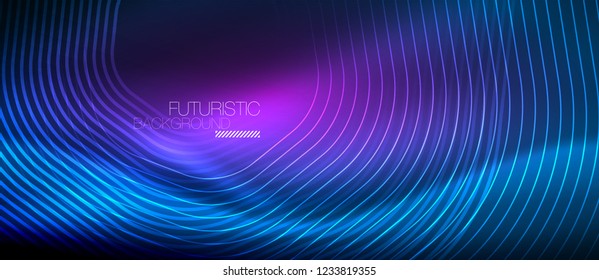 Neon blue glowing lines, magic energy space light concept, abstract background wallpaper design, vector illustration