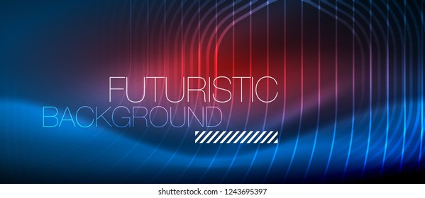 Neon blue glowing lines, magic energy space light concept, abstract background wallpaper design, vector illustration