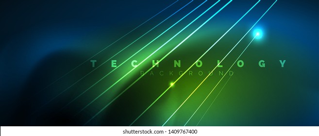 Neon blue glowing lines, magic energy space light concept, abstract background wallpaper design, vector illustration