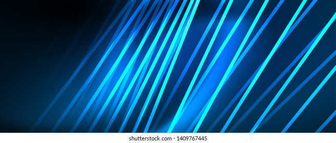 Neon blue glowing lines, magic energy space light concept, abstract background wallpaper design, vector illustration