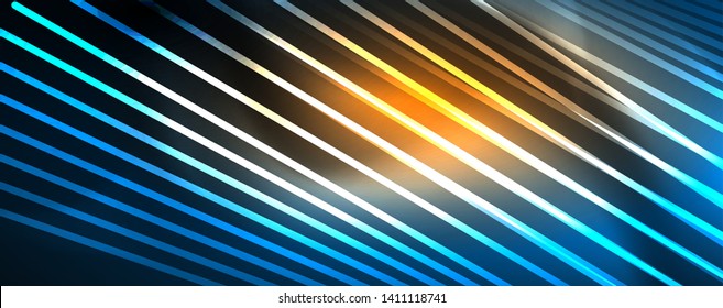 Neon blue glowing lines, magic energy space light concept, abstract background wallpaper design, vector illustration