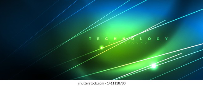 Neon blue glowing lines, magic energy space light concept, abstract background wallpaper design, vector illustration