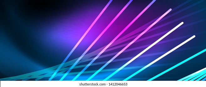 Líneas brillantes de color azul neón, concepto de luz espacial mágica, diseño de fondo abstracto de fondo de fondo, ilustración vectorial
