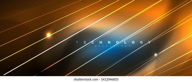 Neon-blaue leuchtende Linien, magisches Energieraum-Lichtkonzept, abstrakter Hintergrund, Tapete-Design, Vektorgrafik