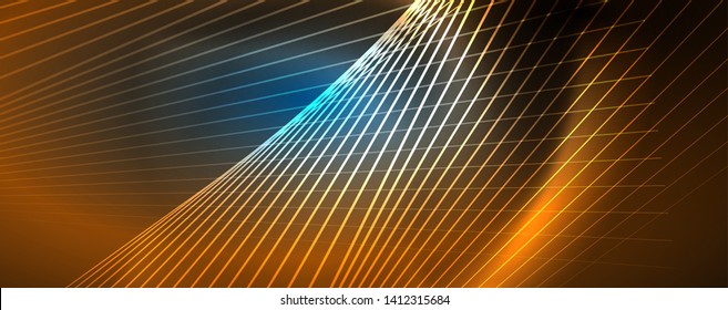 Neon blue glowing lines, magic energy space light concept, abstract background wallpaper design, vector illustration