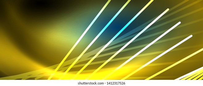 Neon blue glowing lines, magic energy space light concept, abstract background wallpaper design, vector illustration