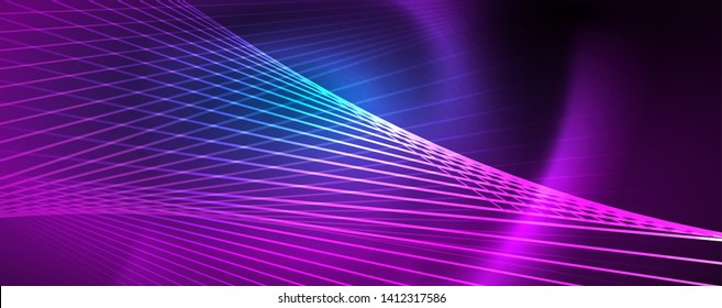 Líneas brillantes de color azul neón, concepto de luz espacial mágica, diseño de fondo abstracto de fondo de fondo, ilustración vectorial