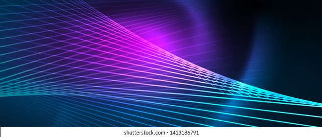 Neon blue glowing lines, magic energy space light concept, abstract background wallpaper design, vector illustration