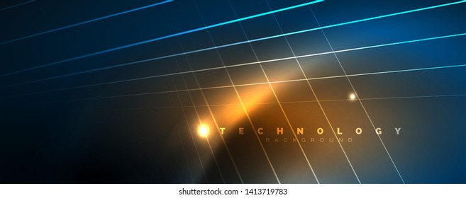 Neon-blaue leuchtende Linien, magisches Energieraum-Lichtkonzept, abstrakter Hintergrund, Tapete-Design, Vektorgrafik