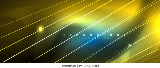 Neon blue glowing lines, magic energy space light concept, abstract background wallpaper design, vector illustration