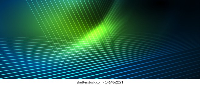 Neon blue glowing lines, magic energy space light concept, abstract background wallpaper design, vector illustration