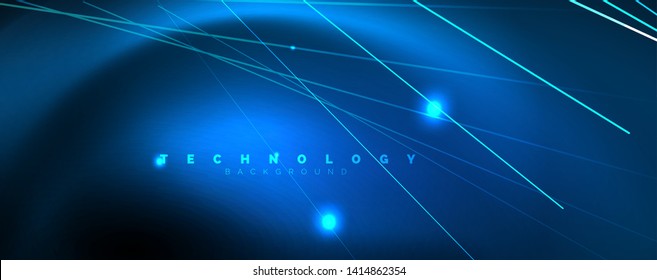 Neon-blaue leuchtende Linien, magisches Energieraum-Lichtkonzept, abstrakter Hintergrund, Tapete-Design, Vektorgrafik