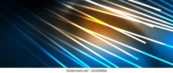 Líneas brillantes de color azul neón, concepto de luz espacial mágica, diseño de fondo abstracto de fondo de fondo, ilustración vectorial
