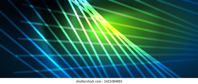 Neon-blaue leuchtende Linien, magisches Energieraum-Lichtkonzept, abstrakter Hintergrund, Tapete-Design, Vektorgrafik