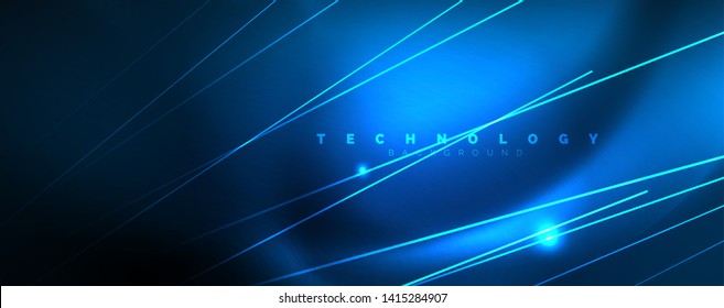 Neon blue glowing lines, magic energy space light concept, abstract background wallpaper design, vector illustration