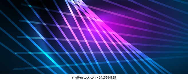 Neon blue glowing lines, magic energy space light concept, abstract background wallpaper design, vector illustration
